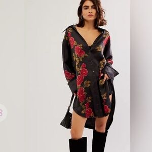 Free People Off The Vine Button Down Shirt Dress Tunic Size Medium *Read